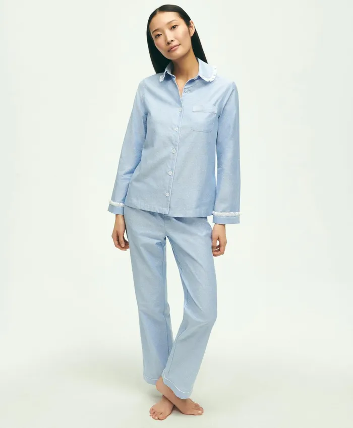 Women Cotton Oxford Polka Dot Pajama Set Bluewhite Brooks Brothers Pajamas and Sleepwear