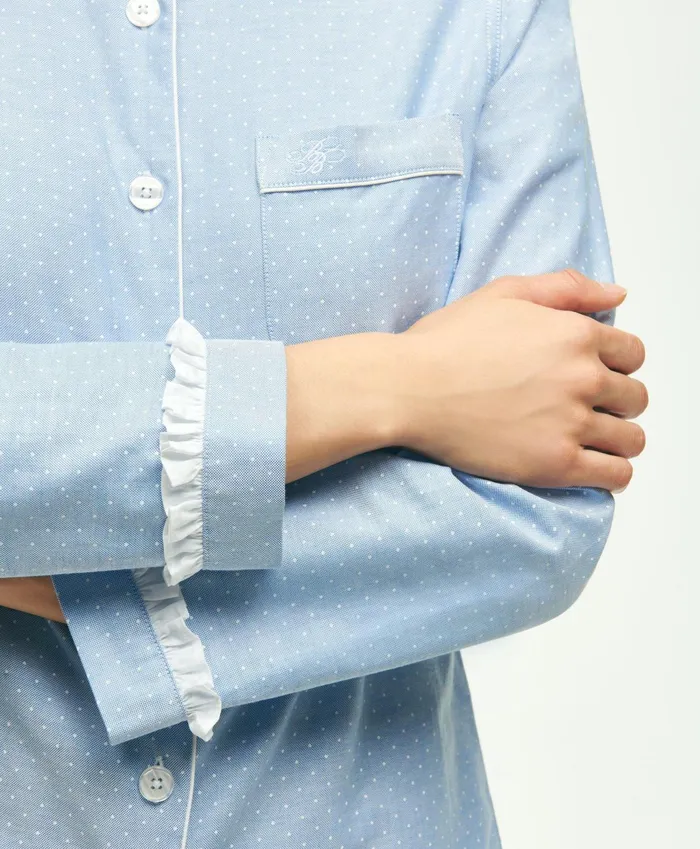 Women Cotton Oxford Polka Dot Pajama Set Bluewhite Brooks Brothers Pajamas and Sleepwear