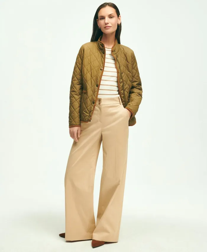 Women Cotton Twill Wide Leg Pants Beige Brooks Brothers Pants and Skirts