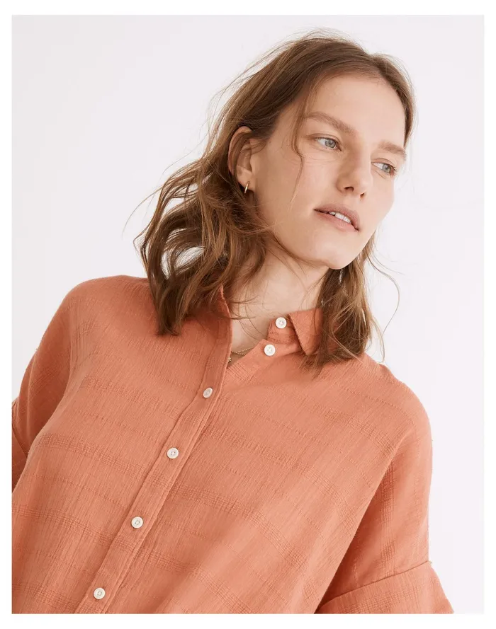 Women Courier Pintuck Back Shirt In Textured Windowpane Sweet Dahlia Madewell Tops and Shirts Women Courier Pintuck Back Shirt In Textured Windowpane Sweet Dahlia Madewell Tops and Shirts