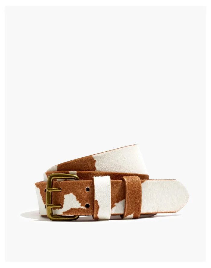 Women Cow Print Belt In Calf Hair Dried Barley Madewell Belts
