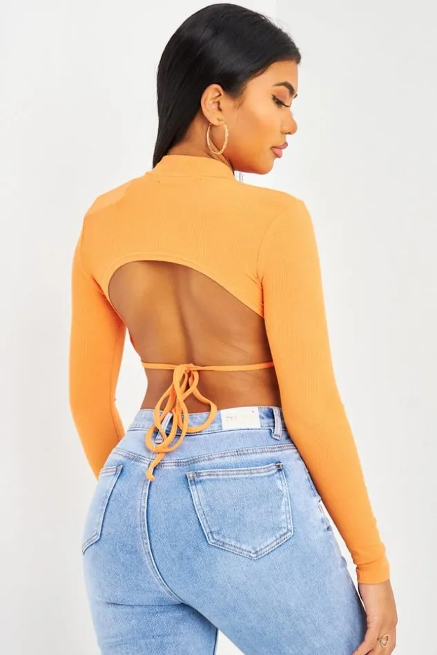 Women Crop Top Orange Lacets Au Dos Orange Brentiny Paris Lace Tops