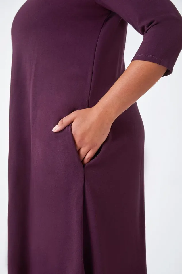 Women Curve Pocket Detail Swing Stretch Dress Roman Dresses