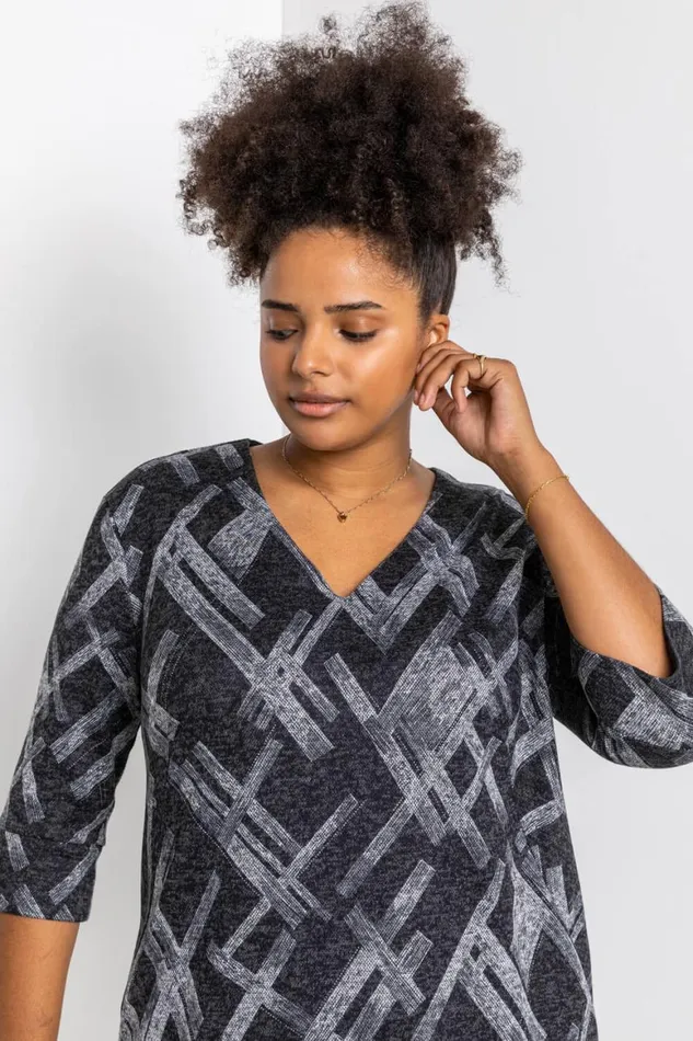 Women Dark Grey Curve Abstract Cross Print Dress Roman Dresses