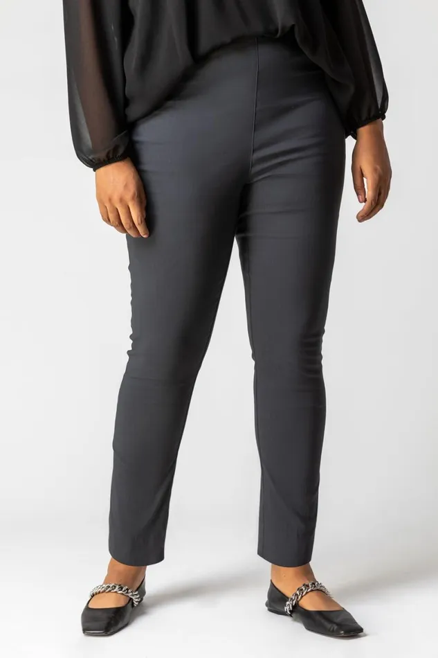 Women Dark Grey Curve Full Length Stretch Trousers Roman Trousers