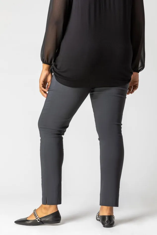 Women Dark Grey Curve Full Length Stretch Trousers Roman Trousers