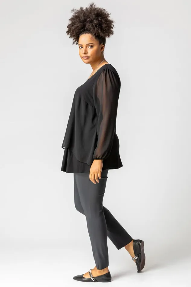 Women Dark Grey Curve Full Length Stretch Trousers Roman Trousers