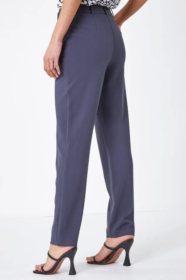 Women Dark Grey Long Straight Leg Stretch Trouser Roman Trousers