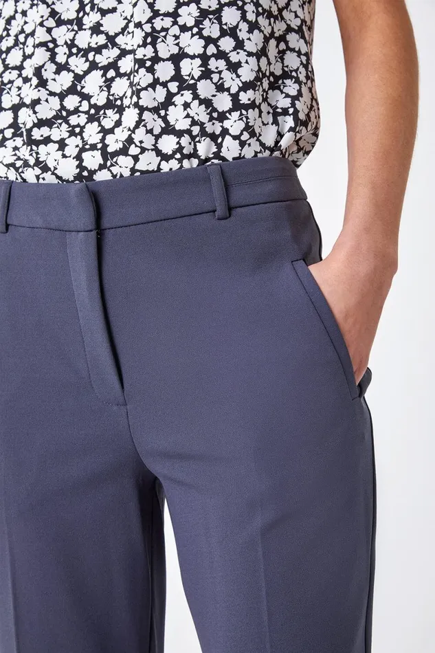 Women Dark Grey Long Straight Leg Stretch Trouser Roman Trousers