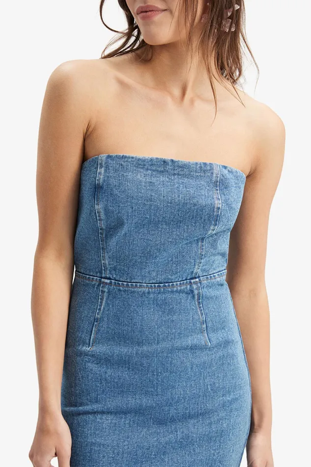 Women Day To Night Dresses Bardot Vanda Denim Midi Dress In Vintage Blue Vintage Blue Women Day To Night Dresses Bardot Vanda Denim Midi Dress In Vintage Blue Vintage Blue