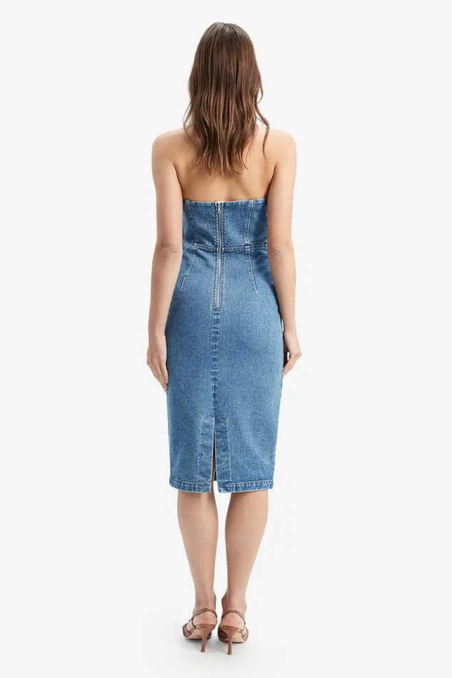 Women Day To Night Dresses Bardot Vanda Denim Midi Dress In Vintage Blue Vintage Blue Women Day To Night Dresses Bardot Vanda Denim Midi Dress In Vintage Blue Vintage Blue