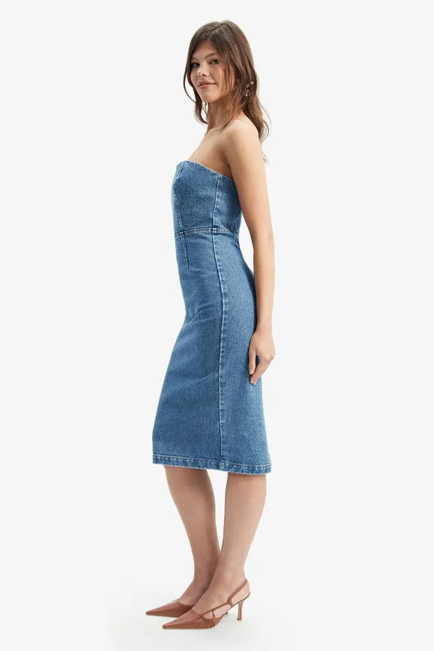 Women Day To Night Dresses Bardot Vanda Denim Midi Dress In Vintage Blue Vintage Blue Women Day To Night Dresses Bardot Vanda Denim Midi Dress In Vintage Blue Vintage Blue