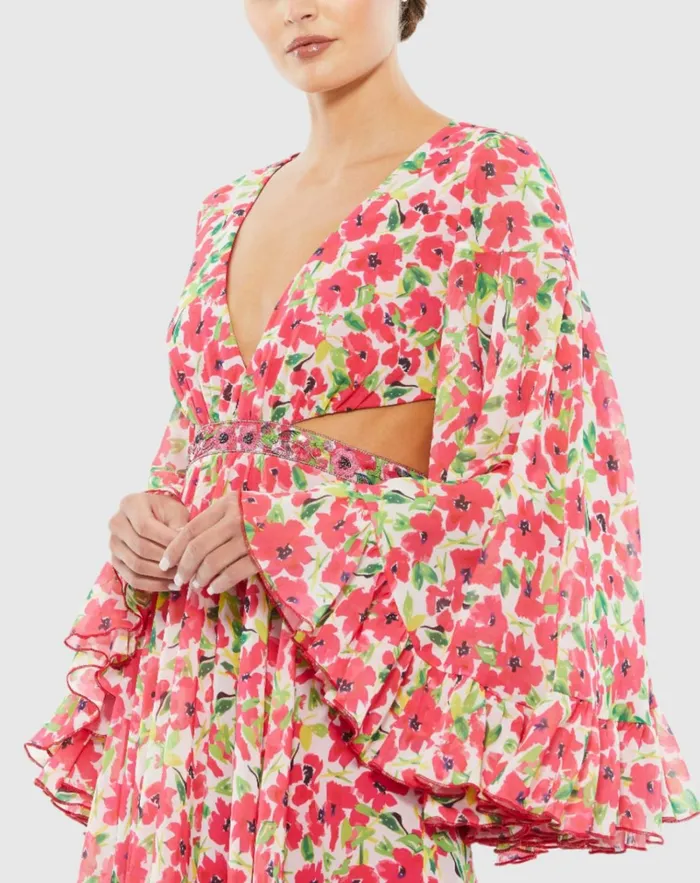 Women Daytime Dresses Mac Duggal Floral Cut Out V Neck Bell Sleeve Mini Dress Pink Multi Women Daytime Dresses Mac Duggal Floral Cut Out V Neck Bell Sleeve Mini Dress Pink Multi