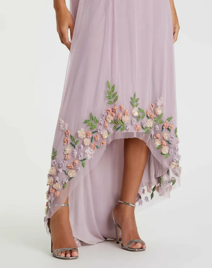 Women Daytime Dresses Mac Duggal One Shoulder Trapeze Embellished High Low Dress Orchid Multi