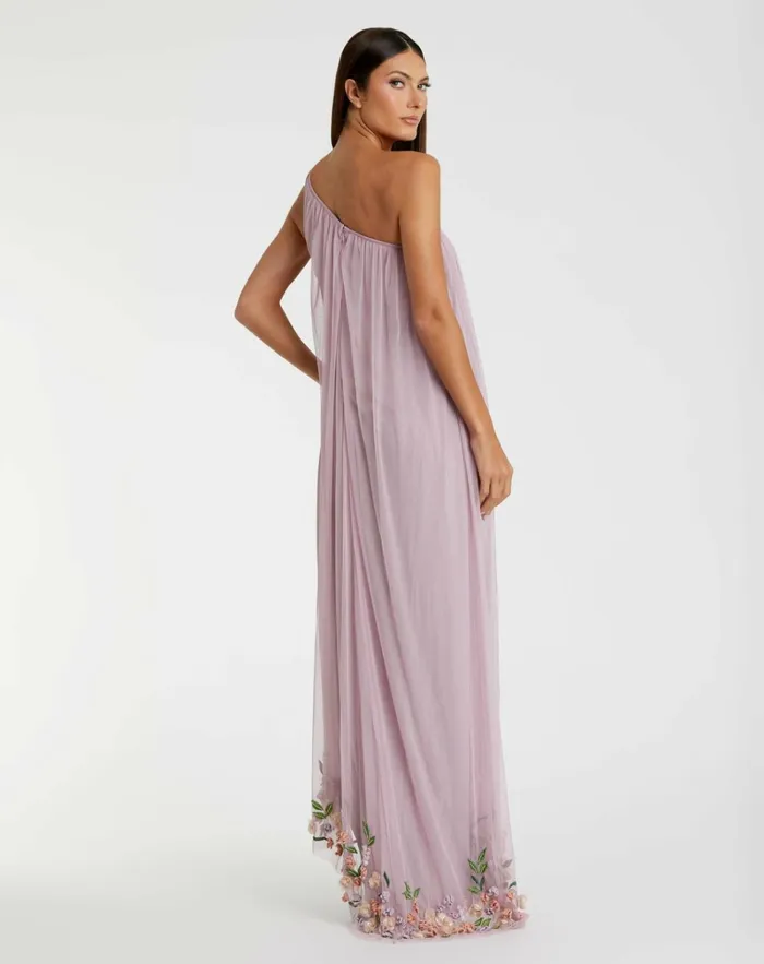 Women Daytime Dresses Mac Duggal One Shoulder Trapeze Embellished High Low Dress Orchid Multi