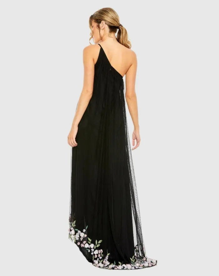 Women Daytime Dresses Mac Duggal One Shoulder Trapeze Embellished High Low Dress Orchid Multi