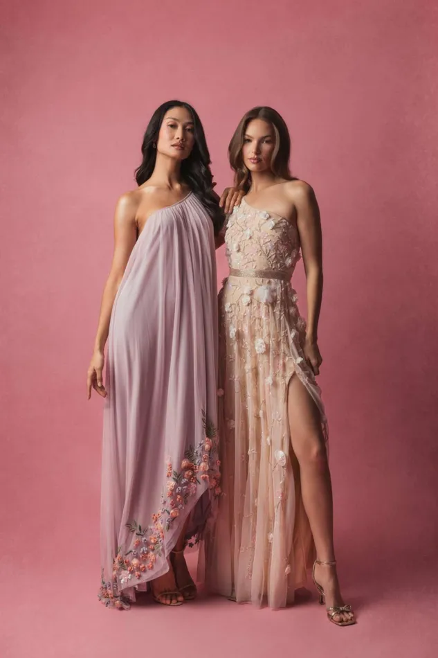 Women Daytime Dresses Mac Duggal One Shoulder Trapeze Embellished High Low Dress Orchid Multi
