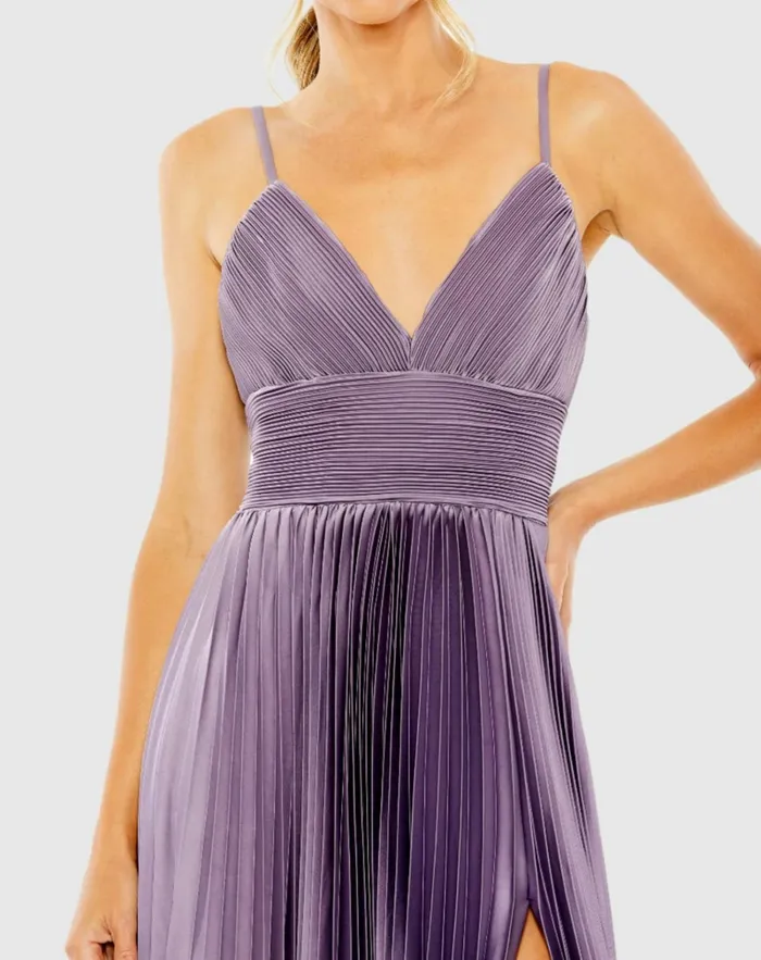 Women Daytime Dresses Mac Duggal Purple Slim Strap Ruched Top Heat Pleated Dress Vintage Lilac