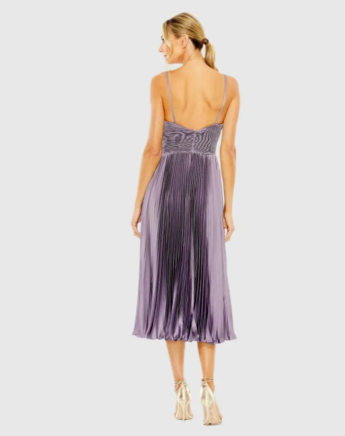 Women Daytime Dresses Mac Duggal Purple Slim Strap Ruched Top Heat Pleated Dress Vintage Lilac