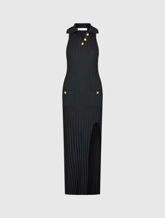 Women Daytime Dresses Mac Duggal Rib Knit Collared Sleeveless Fitted Maxi Dress 8211 FINAL SALE Black