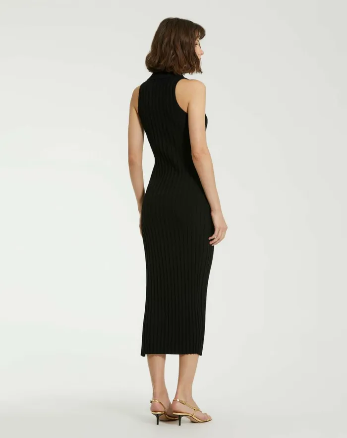 Women Daytime Dresses Mac Duggal Rib Knit Collared Sleeveless Fitted Maxi Dress 8211 FINAL SALE Black