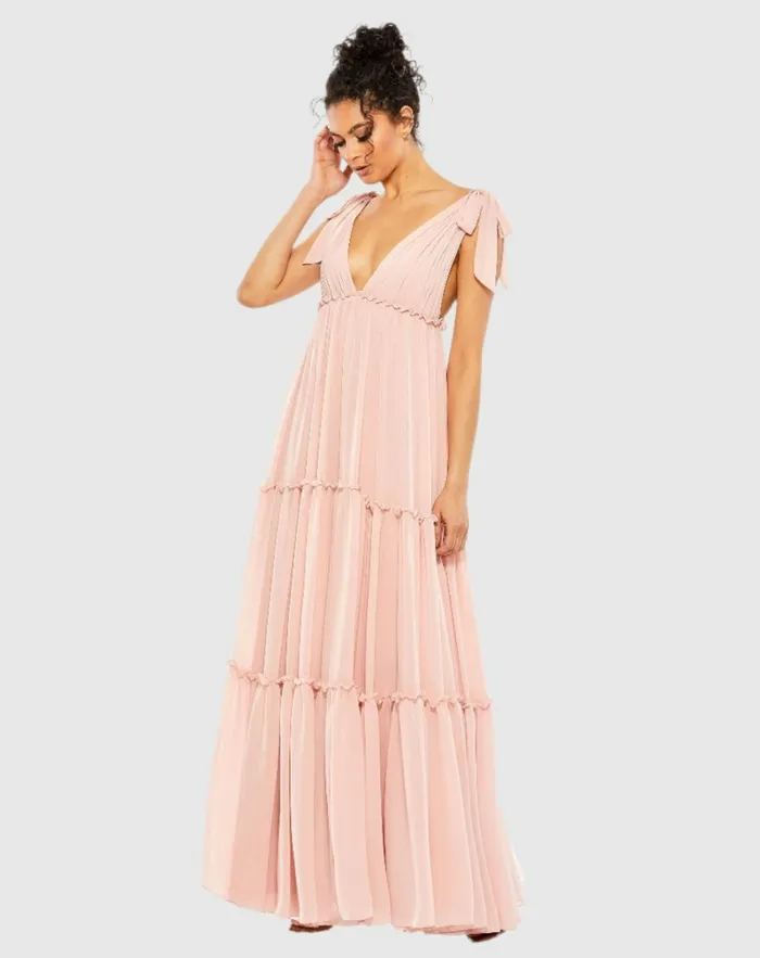 Women Daytime Dresses Mac Duggal Tiered VNeck Plunging Maxi Dress 8211 FINAL SALE Blush Women Daytime Dresses Mac Duggal Tiered VNeck Plunging Maxi Dress 8211 FINAL SALE Blush