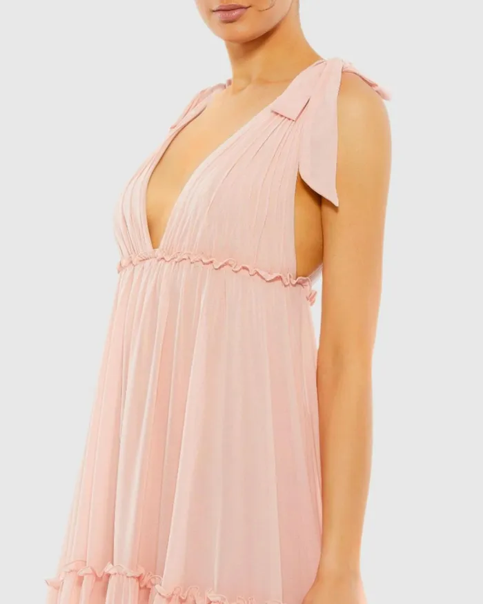 Women Daytime Dresses Mac Duggal Tiered VNeck Plunging Maxi Dress 8211 FINAL SALE Blush