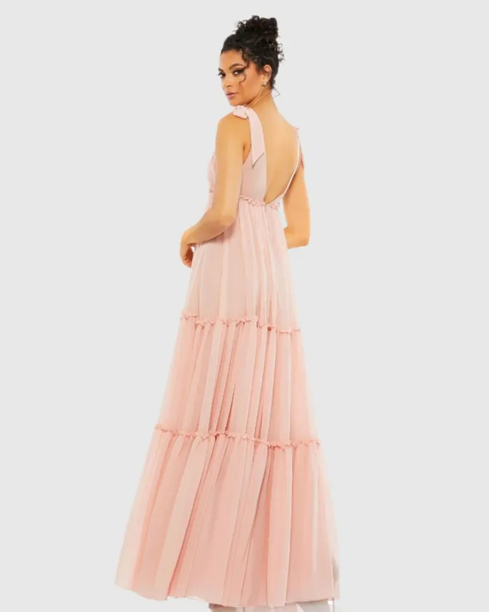 Women Daytime Dresses Mac Duggal Tiered VNeck Plunging Maxi Dress 8211 FINAL SALE Blush