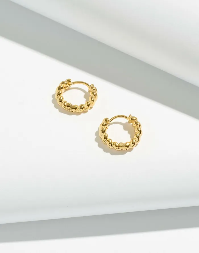 Women Delicate Collection Demi Fine 14k Plated Puffed Huggie Hoop Earrings 14k Gold Madewell 14K GoldPlated