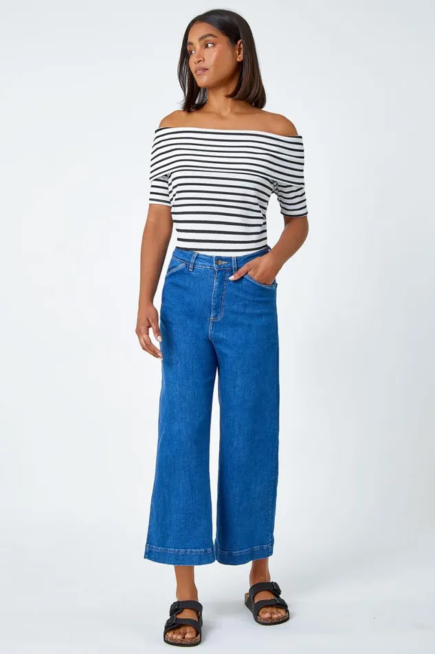 Women Denim Cotton Denim Stretch Culottes Roman Trousers