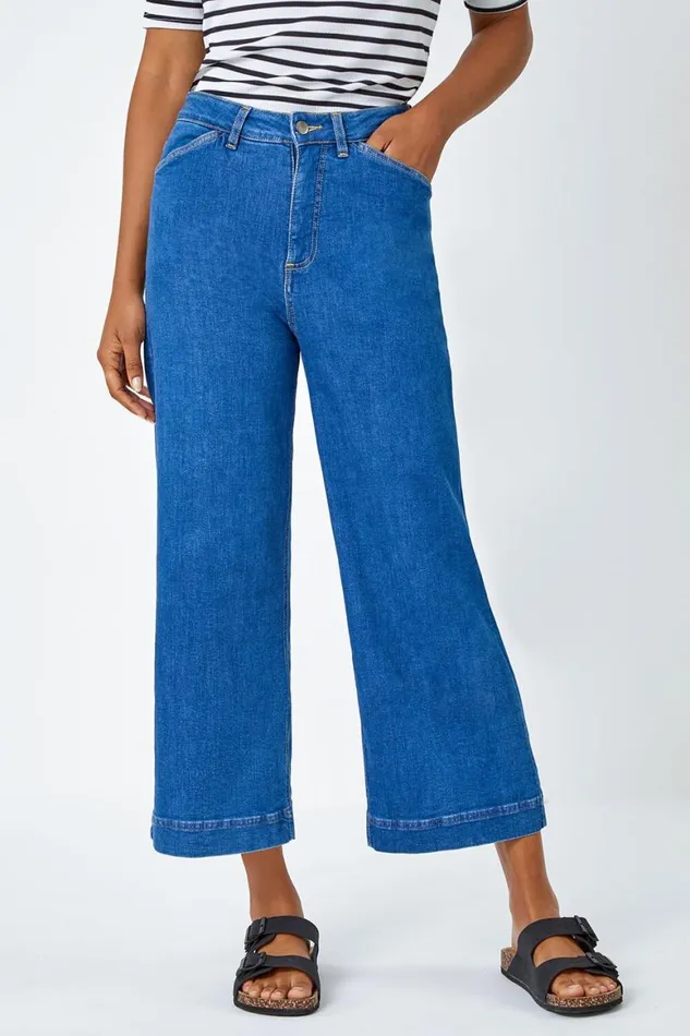 Women Denim Cotton Denim Stretch Culottes Roman Trousers