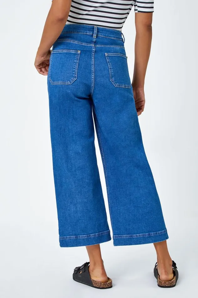 Women Denim Cotton Denim Stretch Culottes Roman Trousers