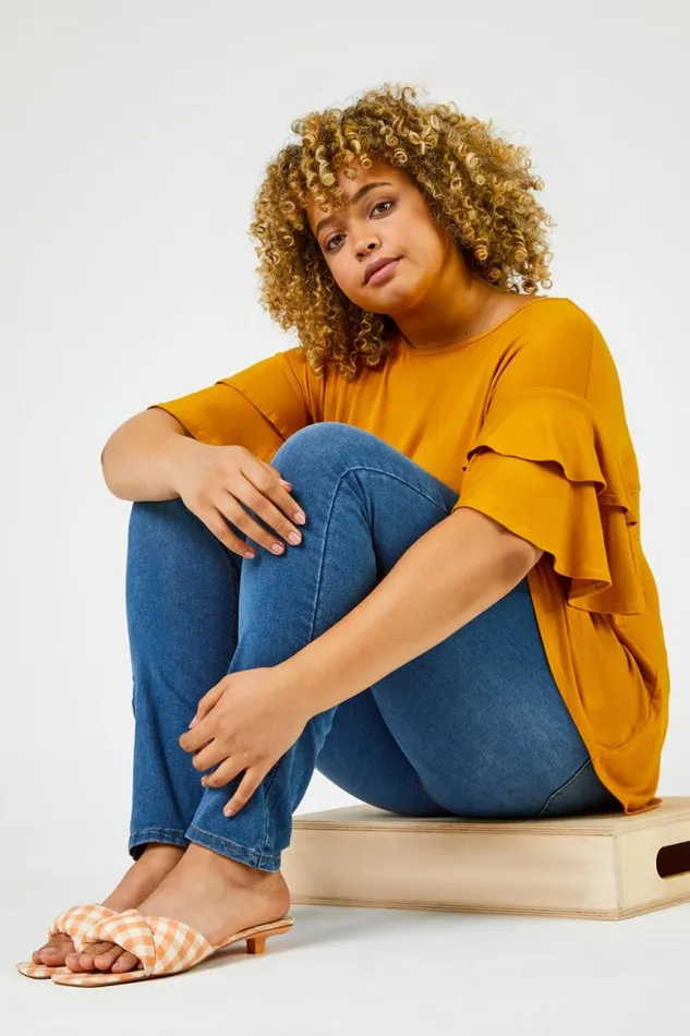 Women Denim Curve Denim Elastic Waist Jegging Roman Coords