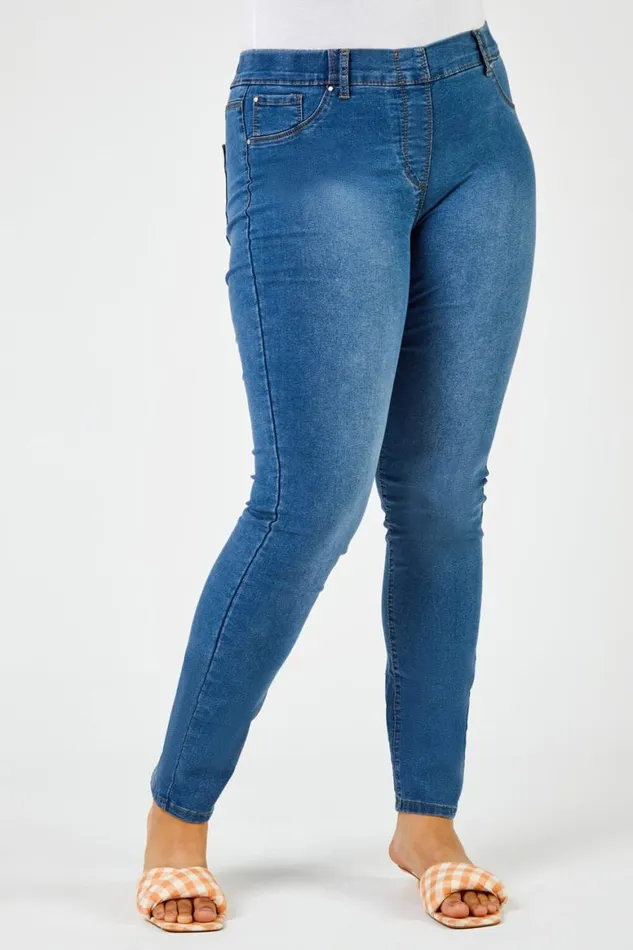 Women Denim Curve Denim Elastic Waist Jegging Roman Coords