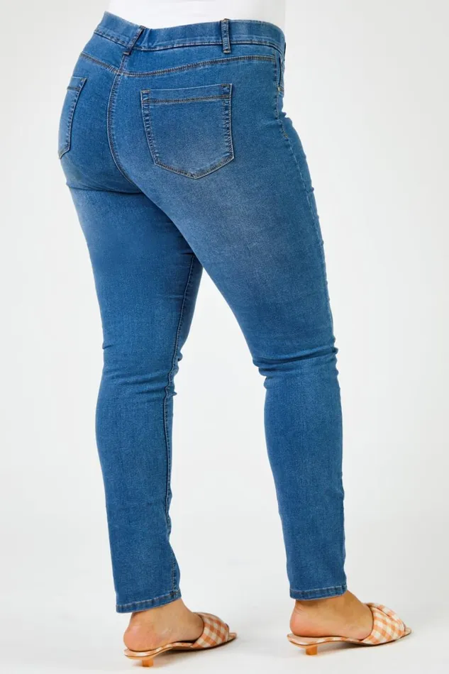 Women Denim Curve Denim Elastic Waist Jegging Roman Coords