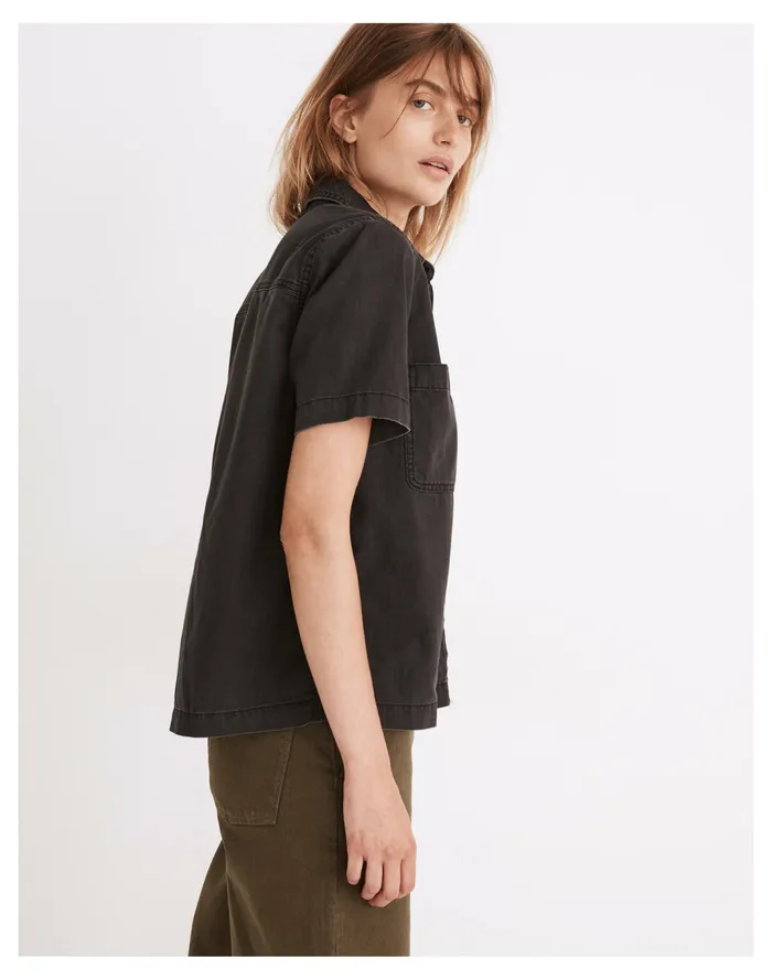 Women Denim Short Sleeve Button Up Shirt In Lunar Wash Lunar Wash Madewell Tops and Shirts Women Denim Short Sleeve Button Up Shirt In Lunar Wash Lunar Wash Madewell Tops and Shirts