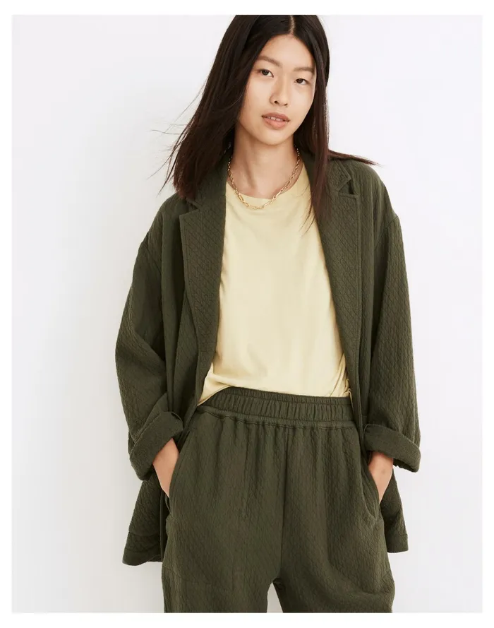 Women Diamond Jacquard Shaw Blazer Dark Forest Madewell Jackets Women Diamond Jacquard Shaw Blazer Dark Forest Madewell Jackets