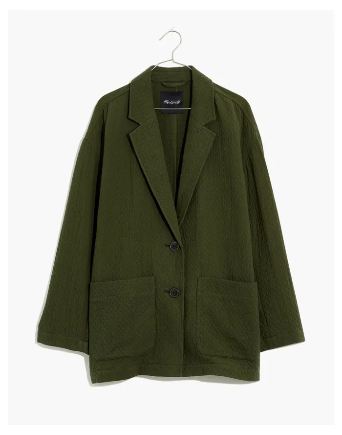 Women Diamond Jacquard Shaw Blazer Dark Forest Madewell Jackets Women Diamond Jacquard Shaw Blazer Dark Forest Madewell Jackets