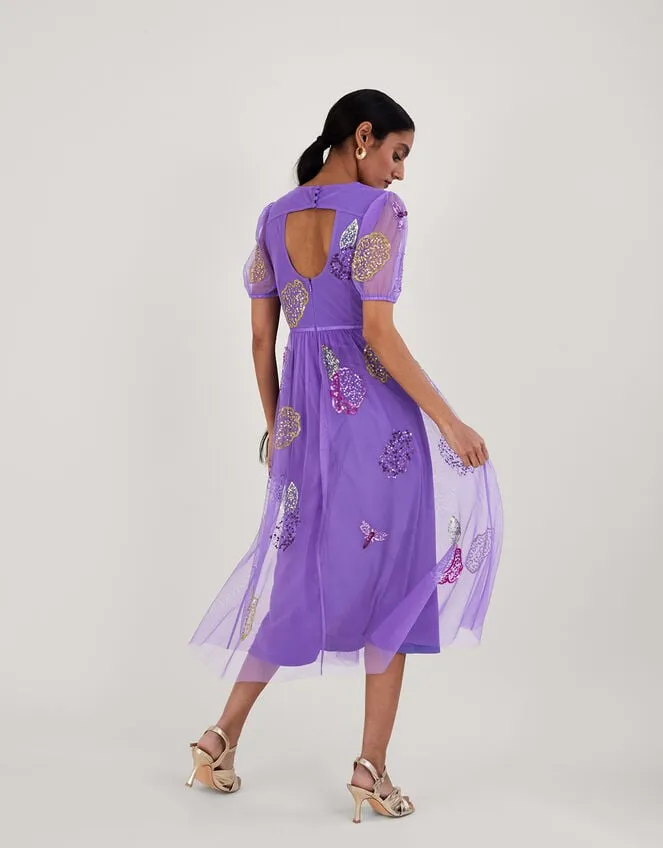 Women Diana Embellished Tea Dress In Recycled Polyester Purple Monsoon Occasionwear