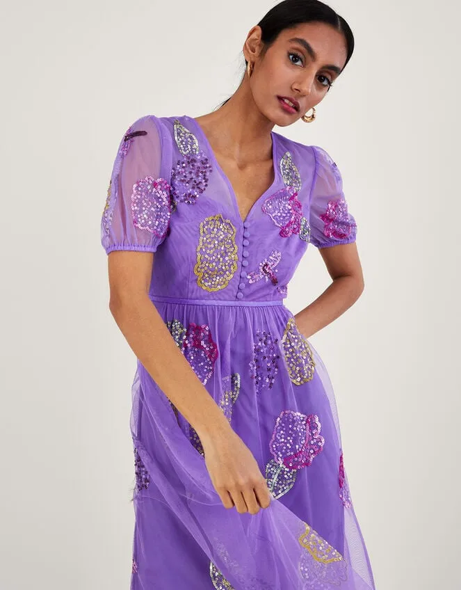 Women Diana Embellished Tea Dress In Recycled Polyester Purple Monsoon Occasionwear