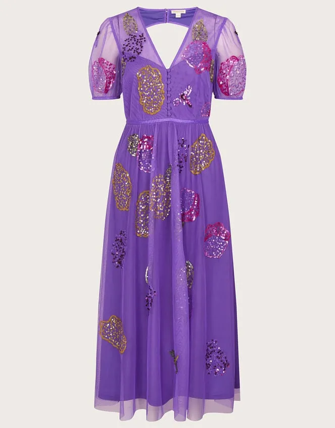 Women Diana Embellished Tea Dress In Recycled Polyester Purple Monsoon Occasionwear