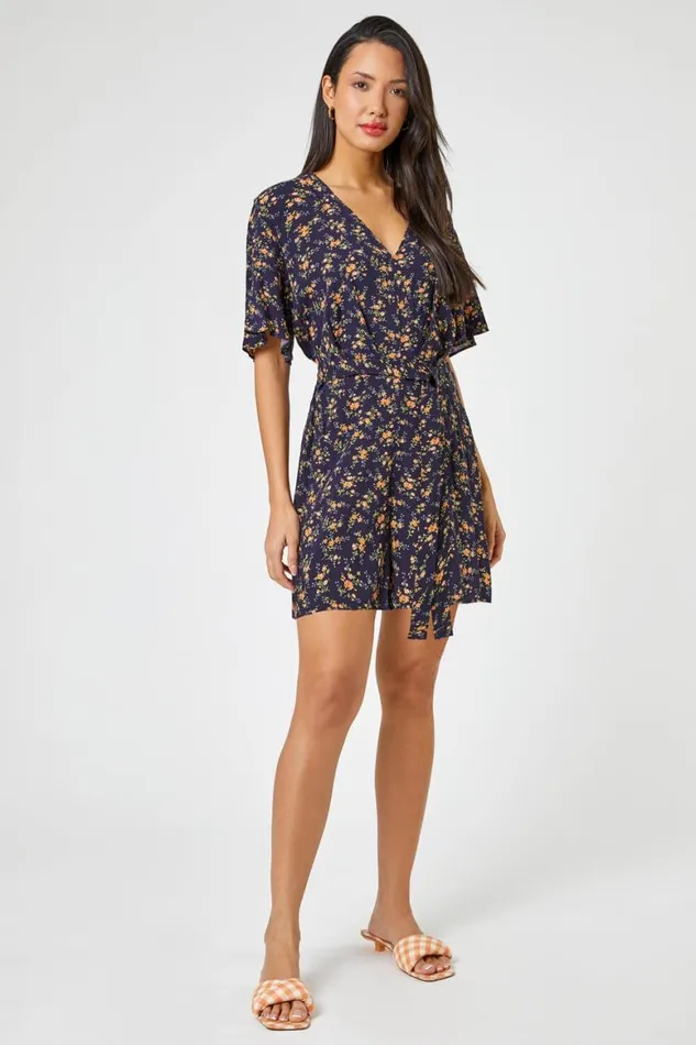 Women Ditsy Floral Print Playsuit Roman Dresses