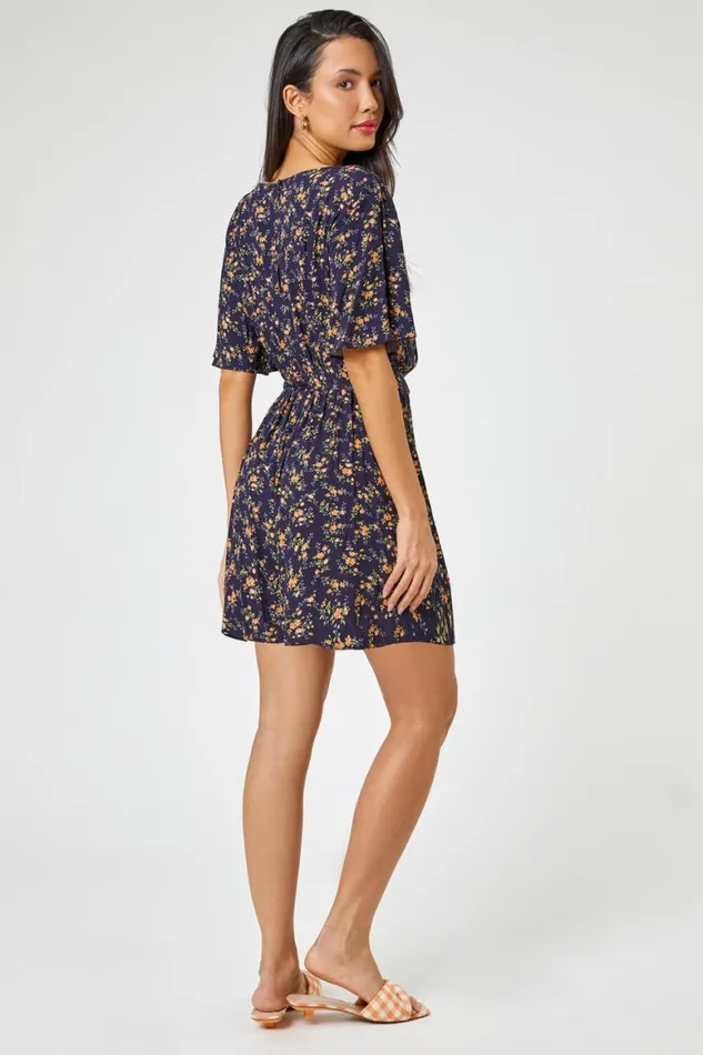 Women Ditsy Floral Print Playsuit Roman Dresses