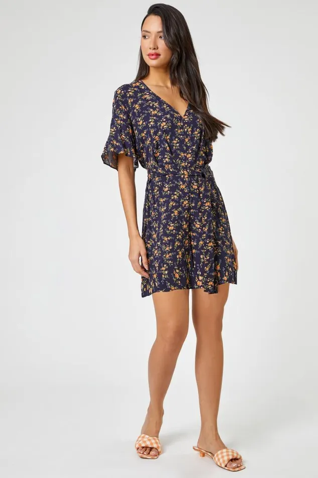 Women Ditsy Floral Print Playsuit Roman Dresses