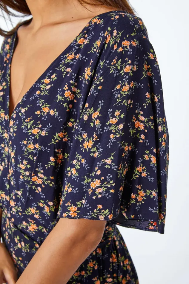 Women Ditsy Floral Print Playsuit Roman Dresses
