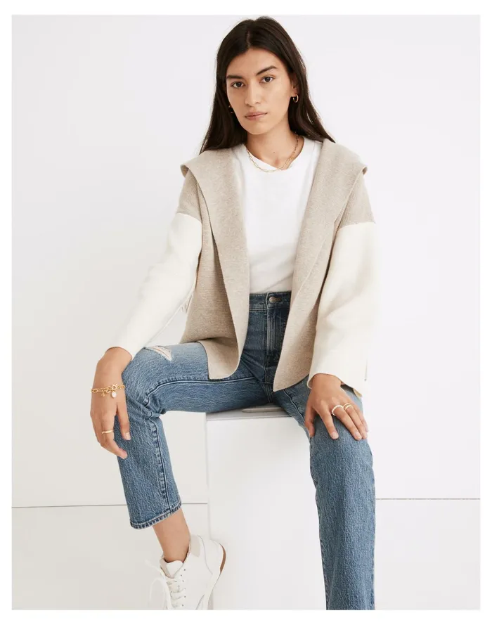 Women Dockery Hooded Cardigan Sweater Heather Wheat Madewell Sweaters