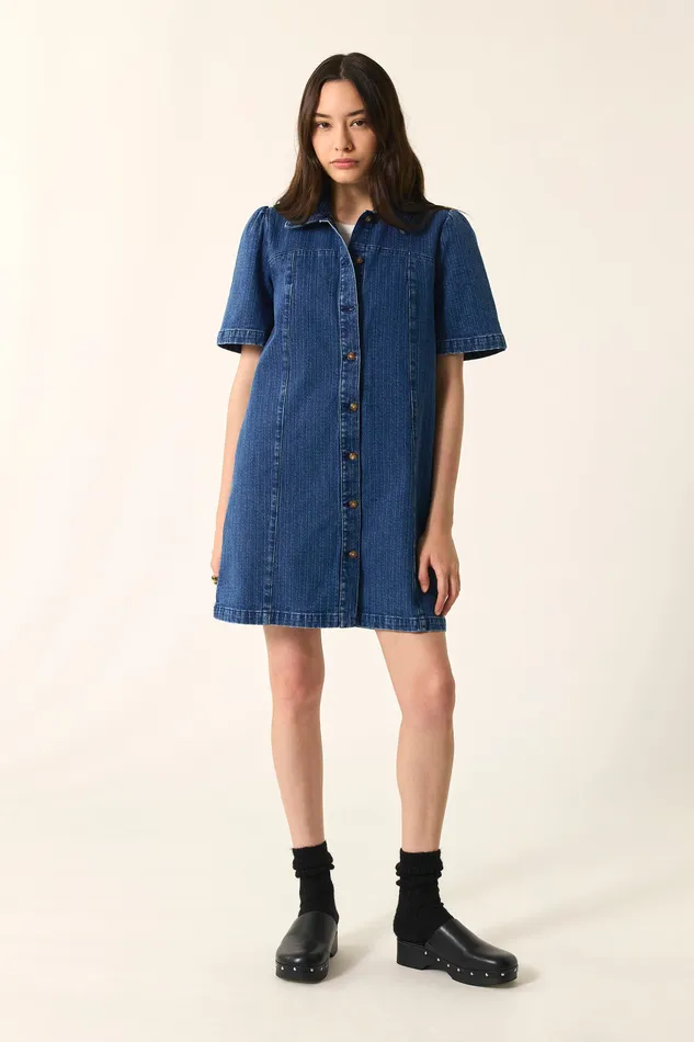 Women Dress Loumina Middle Blue Robe Coton Bleu Des Petits Hauts Denim