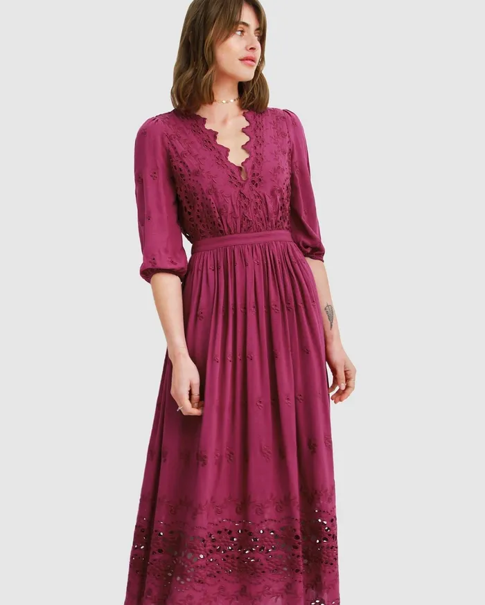 Women Dresses Belle and Bloom All Eyes On Me Midi Dress 8211 Burgundy