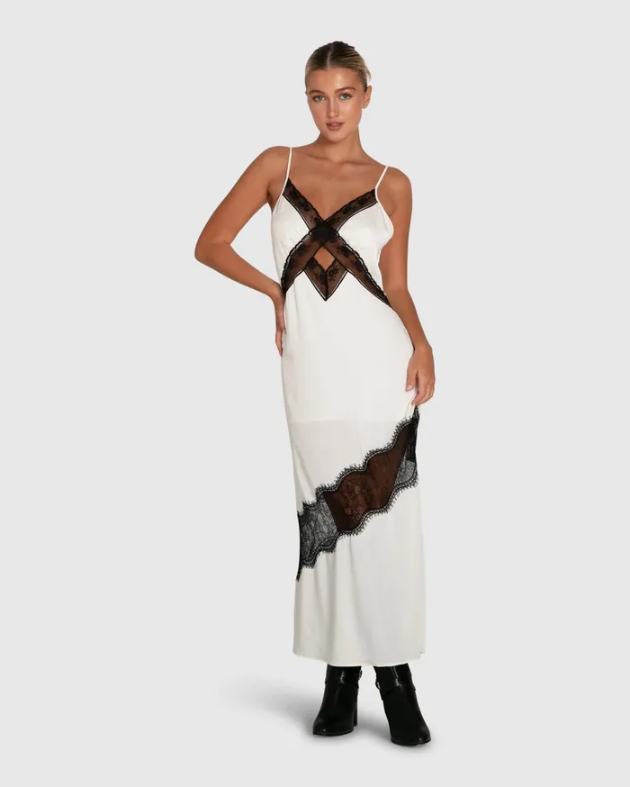Women Dresses Belle and Bloom Heavenly Bodies Lace Slip Dress 8211 WhiteBlack