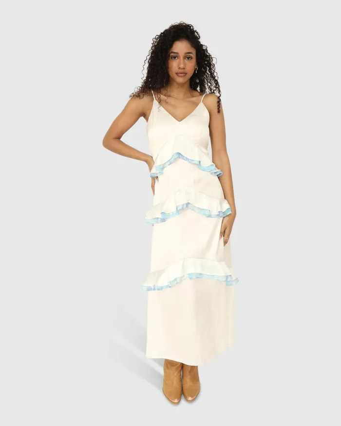 Women Dresses Belle and Bloom Lovely Day Ruffle Maxi Dress 8211 White